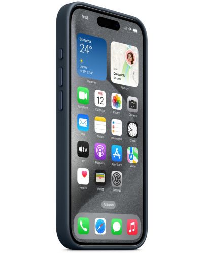 Калъф Apple - FineWoven MagSafe, iPhone 15 Pro, Pacific Blue - 3