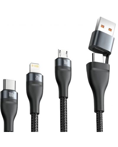 Кабел Baseus - Flash, USB-A/USB-C/Micro USB/Lightning, 1.5 m, черен - 2
