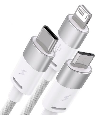 Кабел Baseus - StarSpeed, USB-A/Micro USB/Lightning/USB-C, 1.2 m, бял - 2