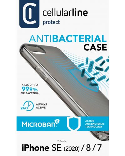 Калъф Cellularline - Microban Antibacterial, iPhone SE/8/7, черен - 3