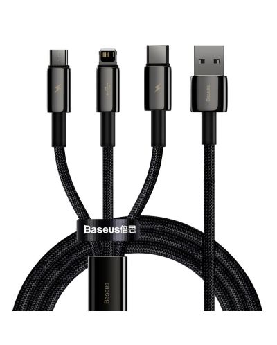 Kабел Baseus - Tungsten, USB-А/USB-C/Lightning/Micro USB, 1.5 m, черен - 1