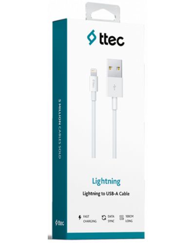 Кабел ttec - Charge/Data, USB-A/Lightning, 1 m, бял - 3