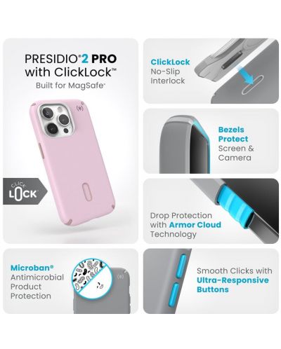 Калъф Speck - Presidio 2 Pro, iPhone 15 Pro, MagSafe ClickLock, Soft Lilac - 8