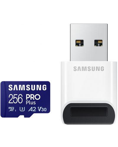 Карта памет Samsung - PRO Plus, 256GB, microSDXC + USB четец - 1