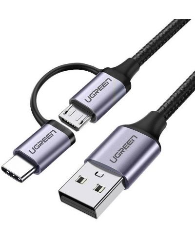 Кабел Ugreen - US177, USB-А/Micro USB/USB-C, 1 m, черен - 1