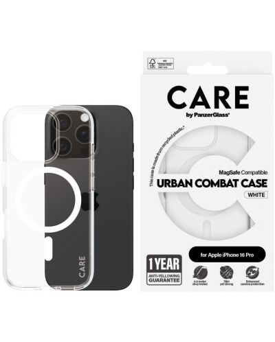 Калъф CARE - Urban Combat White MagSafe, iPhone 16 Pro, прозрачен - 1