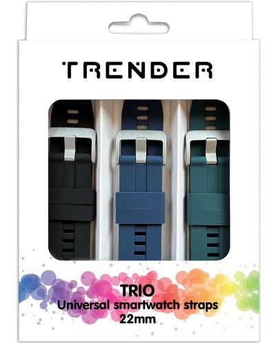 Каишки Trender - Trio Bundle, 22 mm, 3 броя, черна/синя/зелена - 1