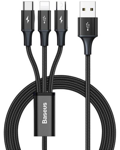 Кабел Baseus - 3 в 1, USB-A/USB-C/Lightning/Micro USB, 1.2 m, черен - 1