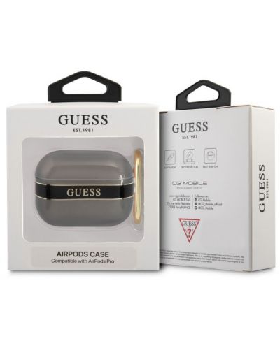 Калъф за слушалки Guess - Printed Stripe, AirPods Pro, черен - 3