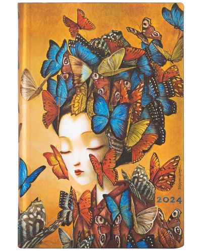 Календар-бележник Paperblanks Madame Butterfly - Хоризонтален, 88 листа, 2024 - 1