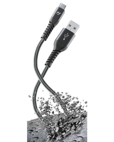 Кабел Cellularline - Tetra Force, USB-A/USB-C, 1.2 m, черен - 1