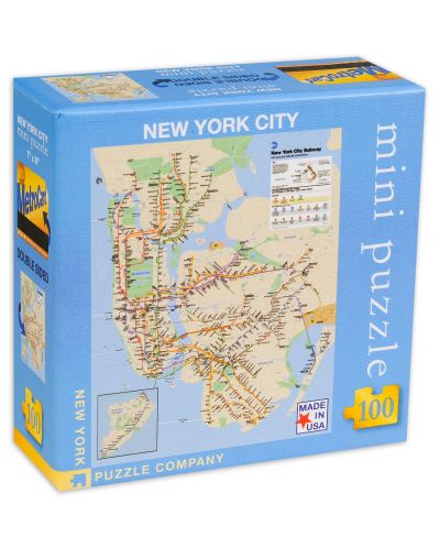Двустранен мини пъзел New York Puzzle от 100 части - Карта на метрото, Ню Йорк - 1
