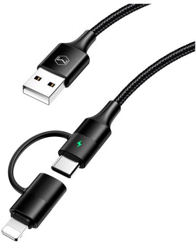 Кабел Xmart - 2 в 1, USB-A/USB-C/Lightning, 1.2 m, черен - 2