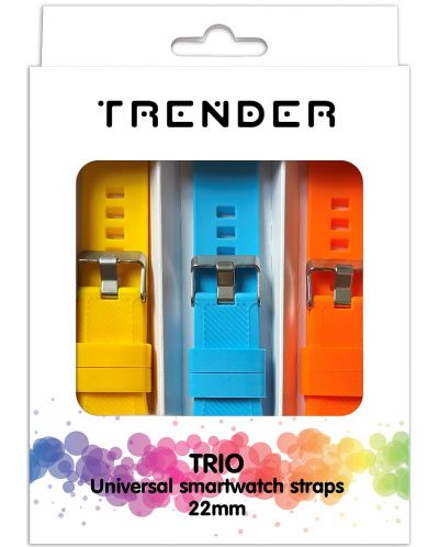 Каишки Trender - Trio Groove Silicone, 22 mm, 3 броя, жълта/синя/оранжеващ - 1