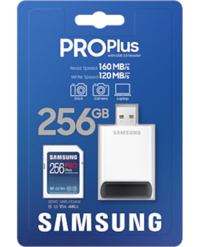 Карта памет Samsung - PRO Plus, 256GB, SDXC, Class10 + USB четец - 6