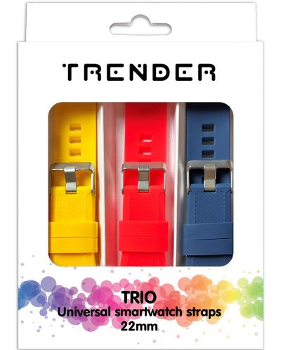 Каишки Trender - Trio Groove Silicone, 22 mm, 3 броя, жълта/червена/синя - 1