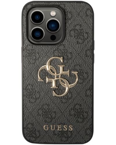 Калъф Guess - PU 4G Metal Logo, iPhone 15 Pro, сив - 1