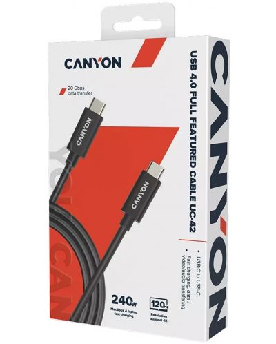 Кабел Canyon - UC-42, USB-C/USB-C, 2m, черен - 2