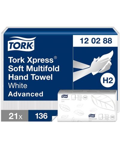 Кърпи за ръце Tork - Xpress Multifold Advanced, H2, двупластови, 21 х 136 кърпи - 2