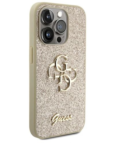 Калъф Guess - PU Fixed Glitter 4G Metal Logo, iPhone 15 Pro, златист - 3
