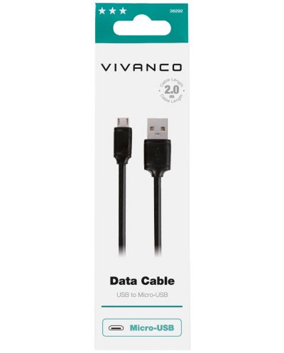 Кабел Vivanco - 36292, Micro USB/USB-A, 2 m, черен - 2