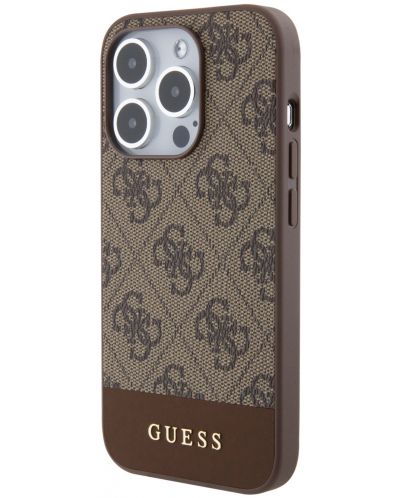 Калъф Guess - PU 4G Stripe, iPhone 15 Pro Max, MagSafe, кафяв - 3