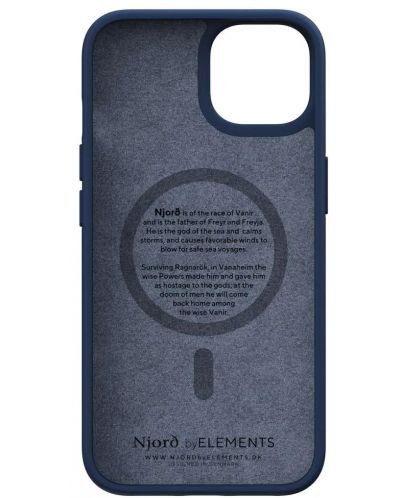 Калъф Njord - Salmon Leather MagSafe, iPhone 14, син - 2