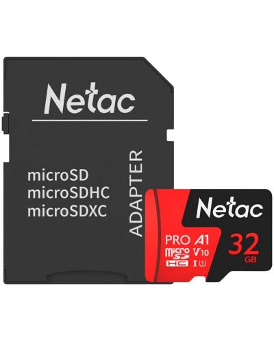 Карта памет Netac - 32GB PRO A1, microSDHC, Class10 + адаптер - 1