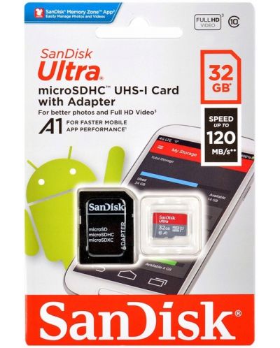 Карта памет SanDisk - Ultra, 32GB, microSDHC, Class10 + адаптер - 3