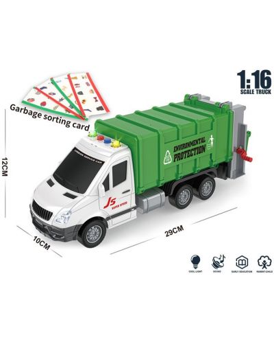 Камион за боклук Raya Toys - Truck Car с карти за сортиране, музика и светлини, 1:16 - 3