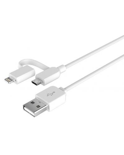 Кабел Devia - 2 в 1, USB-A/Micro USB/Lightning, 1 m, бял - 2