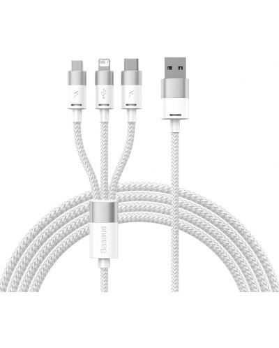 Кабел Baseus - StarSpeed, USB-A/Micro USB/Lightning/USB-C, 1.2 m, бял - 1