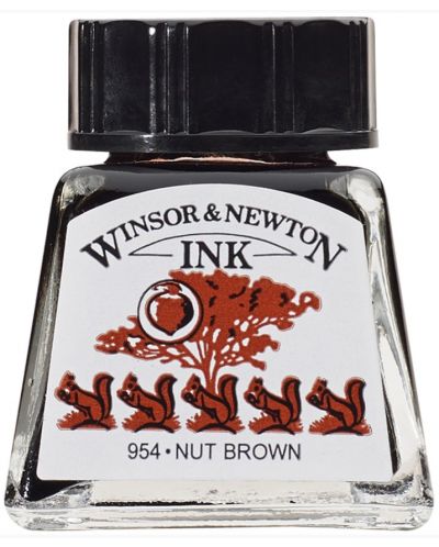 Калиграфски туш Winsor & Newton - Лешниково кафяво, 14 ml - 1