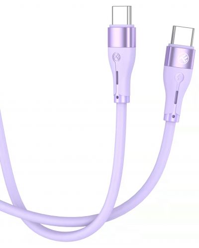 Кабел Tellur - Silicone, USB-C/USB-C, 1 m, лилав - 2