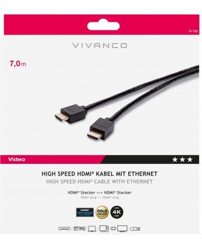Кабел Vivanco - High Speed, HDMI/HDMI, 7m, черен - 2
