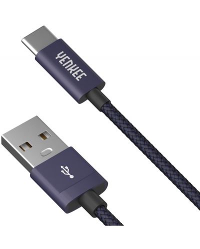 Кабел Yenkee - 301 BE, USB-A/USB-C, 1 m, син - 1