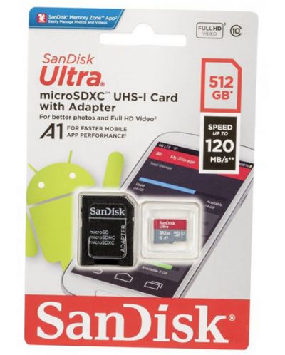 Карта памет SanDisk - Ultra, 512GB, microSDXC, Class10 + адаптер - 6