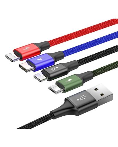 Кабел Baseus - 4 в 1, USB-A/Micro USB/2x Lightning/USB-C, 1.2 m, черен - 2