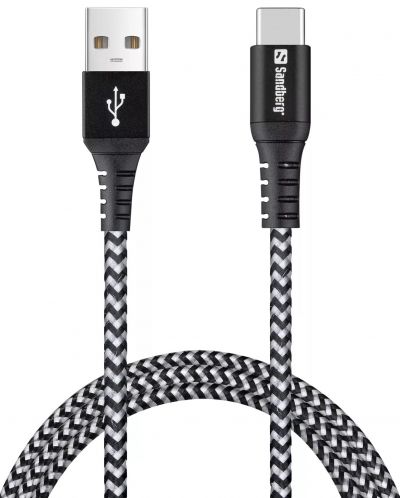 Кабел Sandberg - Survivor, USB-C/USB-A, 1 m, черен/бял - 1