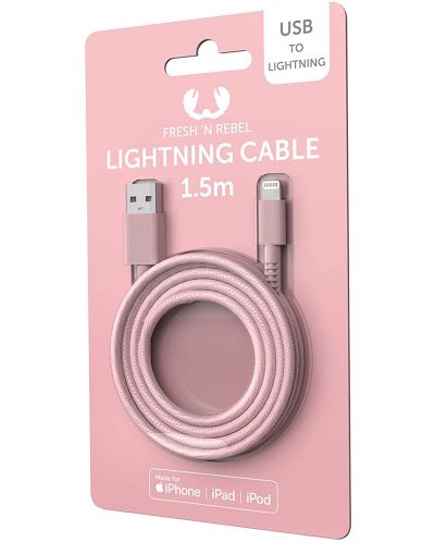 Кабел Fresh N Rebel - USB-A/Lightning, 1.5 m, розов - 2
