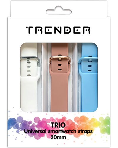 Каишки Trender - Trio Bundle Sport, 20 mm, 3 броя, бяла/розова/синя - 1