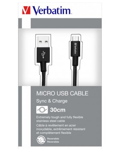 Кабел Verbatim - Sync & Charge, Micro USB/USB-A, 0.3 m, черен - 3