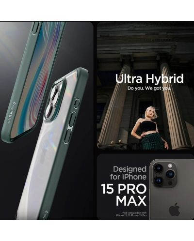 Калъф Spigen - Ultra Hybrid, iPhone 15 Pro Max, Abyss Green - 9