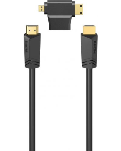 Кабел Hama - HDMI/HDMI, mini/micro HDMI адаптер, 1.5m, черен - 1