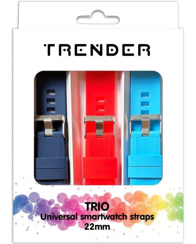 Каишки Trender - Trio Groove Silicone, 22 mm, 3 броя, сини/червена - 1