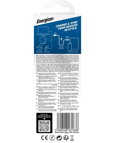 Кабел Energizer - C520LKBL, USB-A/Lightning, 2 m, син/черен - 4
