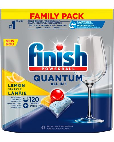Капсули за съдомиялна Finish - Quantum AIO Lemon, 120 броя - 1