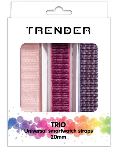 Каишки Trender - Trio Bundle Naylon, 20 mm, 3 броя, розови/лилава - 1