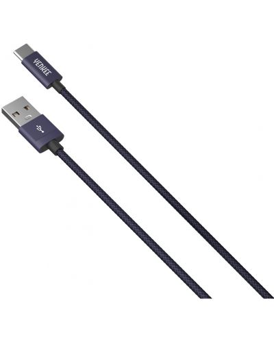 Кабел Yenkee - 302 BE, USB-A/USB-C, 2 m, син - 1