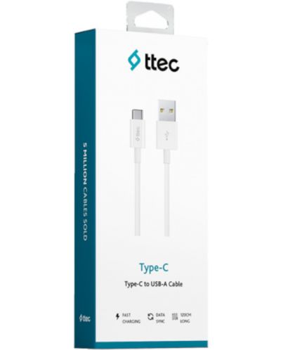 Кабел ttec - Charge/Data, USB-A/USB-C, 1.2 m, бял - 2